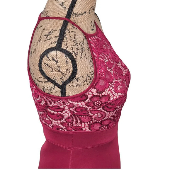 SWEET STORM Sleeveless Tiered High Low Satin Gown Prom Dress Size Small Burgundy - Picture 2 of 13